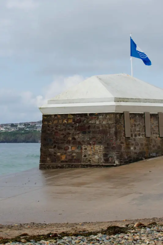 Blue flag over Tramore Beach, Ireland