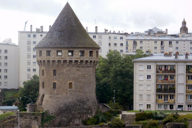 Tanguy Tower surrounded by modern buildings in Brest, France